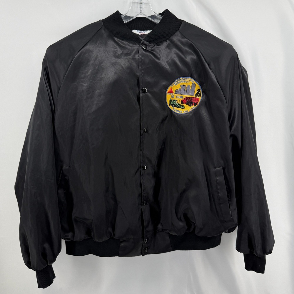 VTG WestArk USA Satin Bomber Jacket 3XL Black CITGO Teamwork Safety Industrial